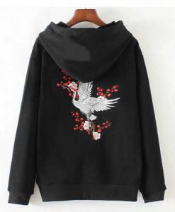 Crane Embroidered Hoodie