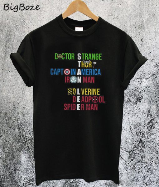 Stan Lee Avengers Team Names T-SHirt