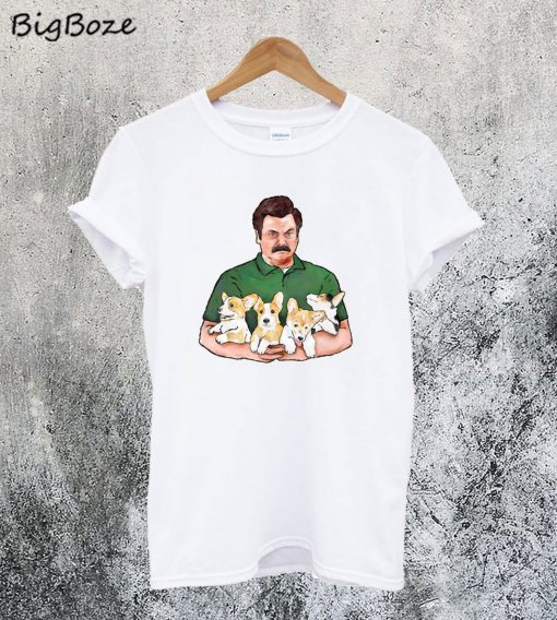 Ron Swanson & Corgi Puppies T-Shirt