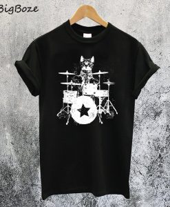 Punk Rockstar Kitten Kitty Cat Drummer Playing Drums T-Shirt