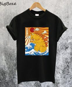 Catzilla Vintage Funny Cute Cat Art Japanese Sunset T-Shirt