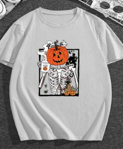 Pumpkin Skeleton Drinking Coffee Shirt