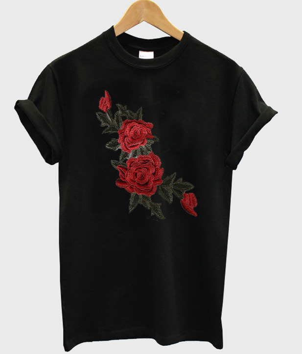 Rose Flower Embroidered T Shirt 